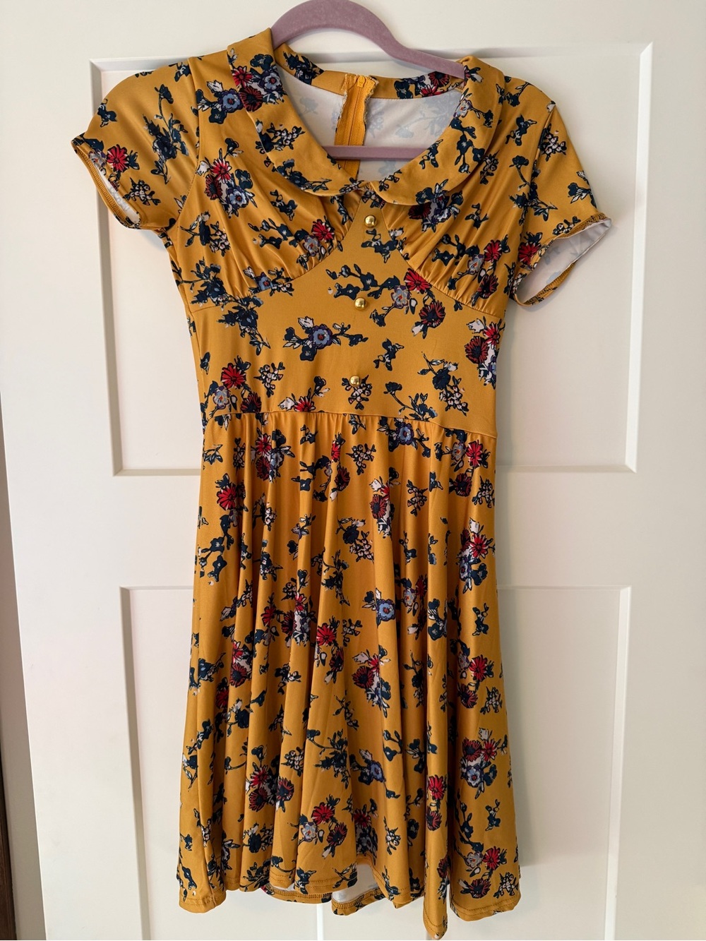 Large Child- Mustard Yellow Floral Fit-and-Flare Dance Costume